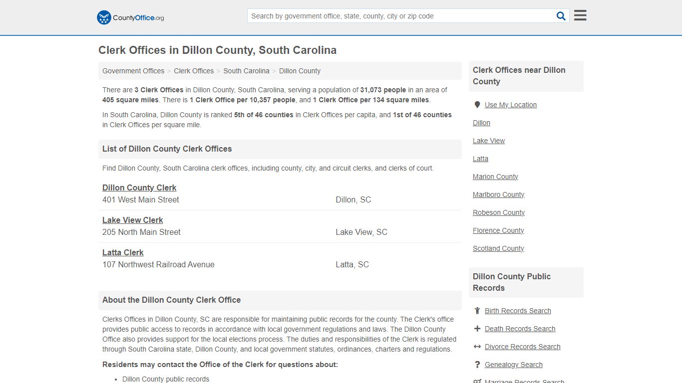 Clerk Offices - Dillon County, SC (County & Court Records)